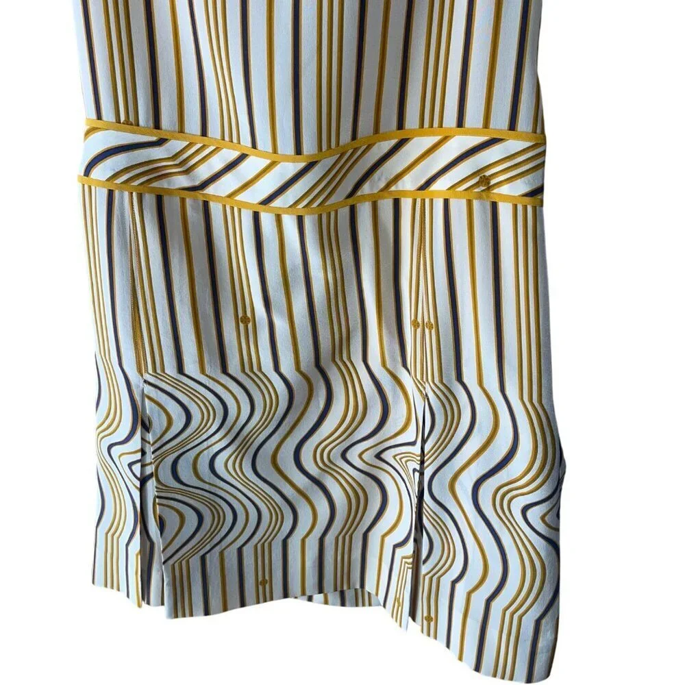 Tory Burch Womens Dress Size 4 Yellow Striped Scoop Neck Knee Length Pure Silk